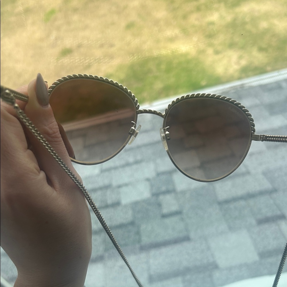 CHANEL Silver Chain Round Sunglasses with Brown Gradient Lenses - Picture 5 of 7